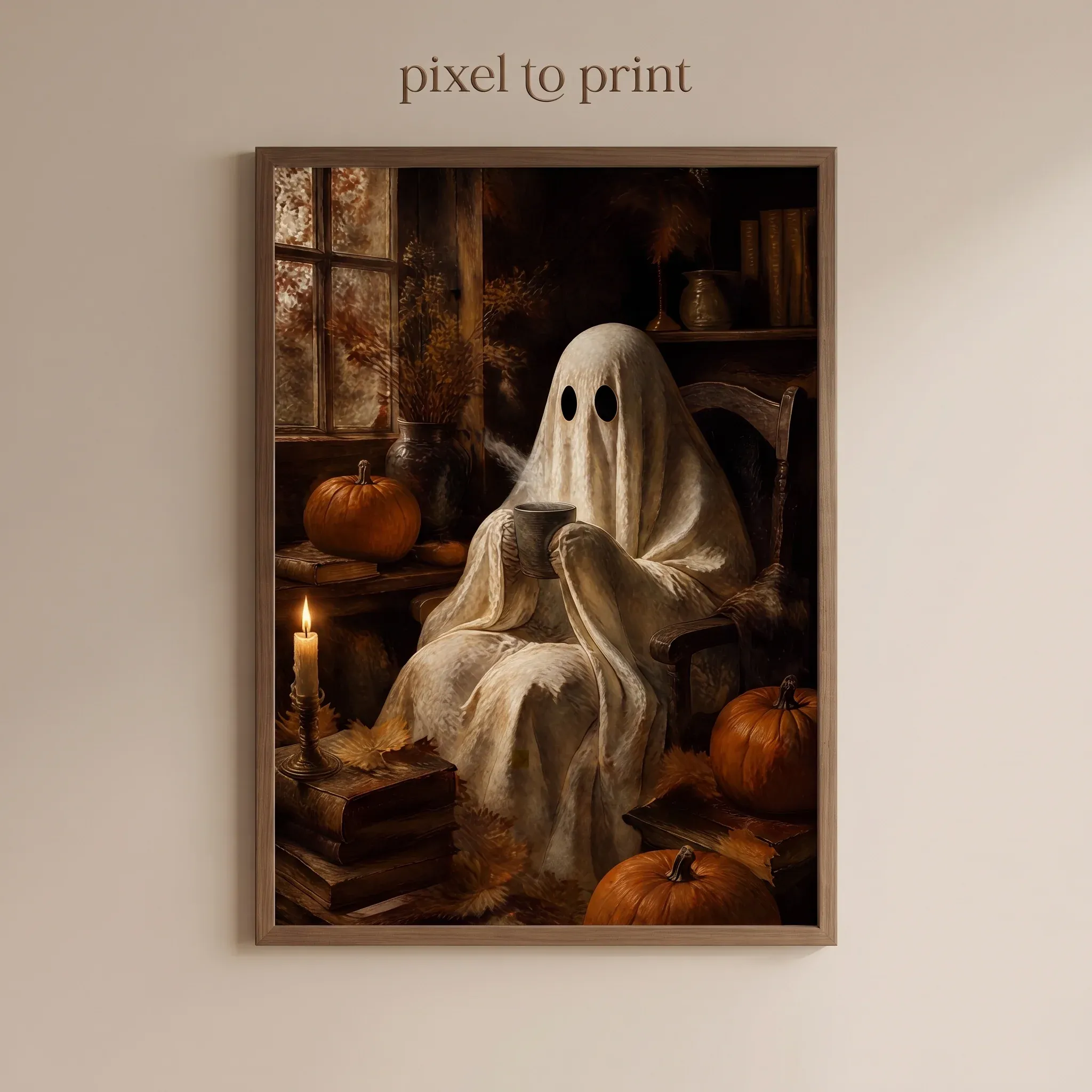 Cozy Ghost Wall Art | Cute Spooky Fall Decor