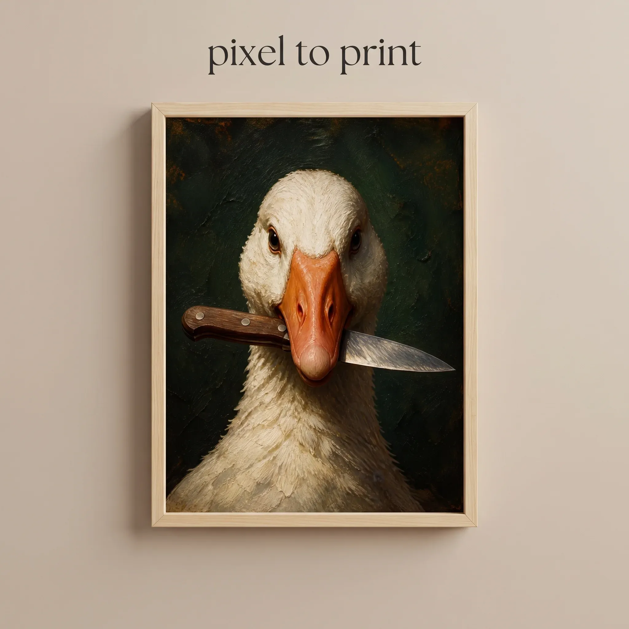 Funny Goose with a Knife Wall Art | Impasto Oil Painting Poster