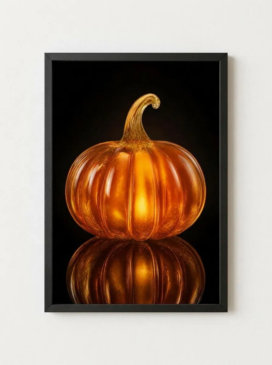 Glow Amber Glass Pumpkin Wall Art | Luxury Moody Fall Still Life Print