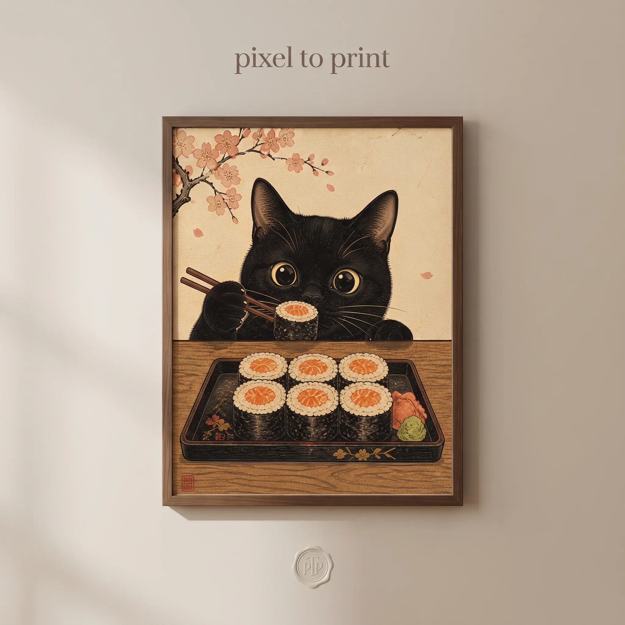 Japanese Cat Wall Art | Ukiyo-E Sushi Print