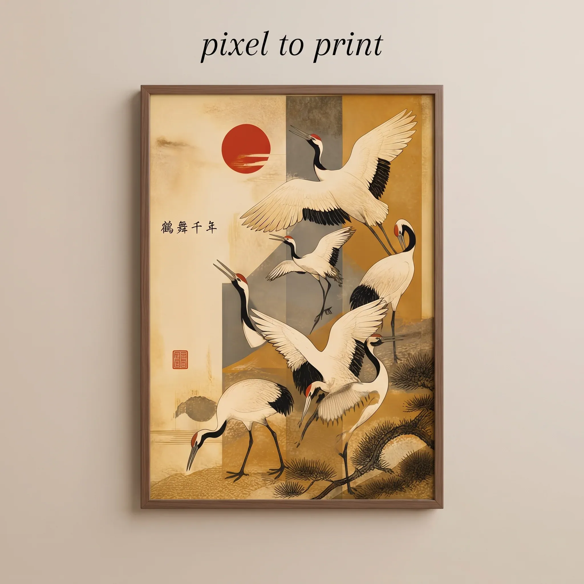 Japanese Crane Wall Art | Vintage Ukiyo-e Bird Poster