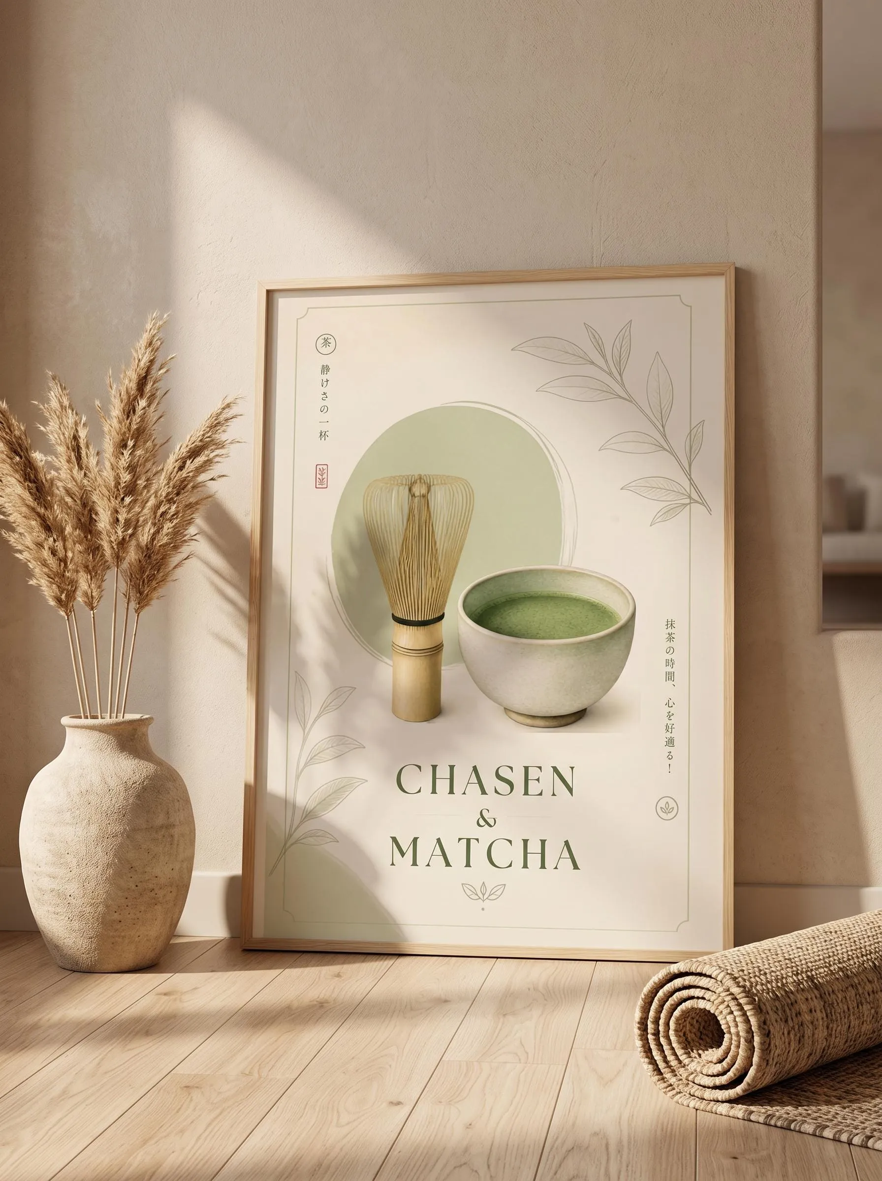 Minimalist Matcha Wall Art | Japanese Tea Botanical Print