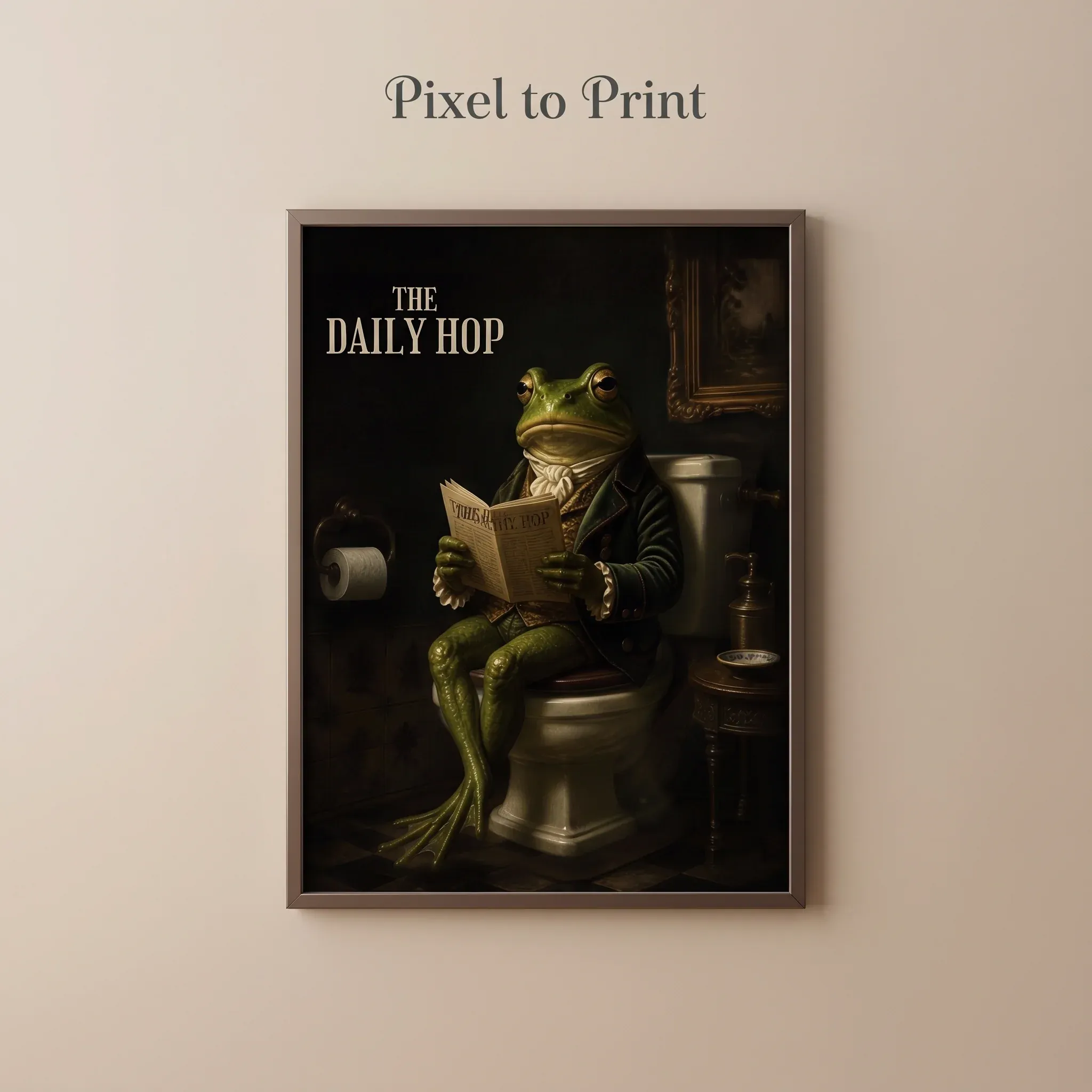 Retro Frog on Toilet Printable Wall Art | Quirky Bathroom Humor Print
