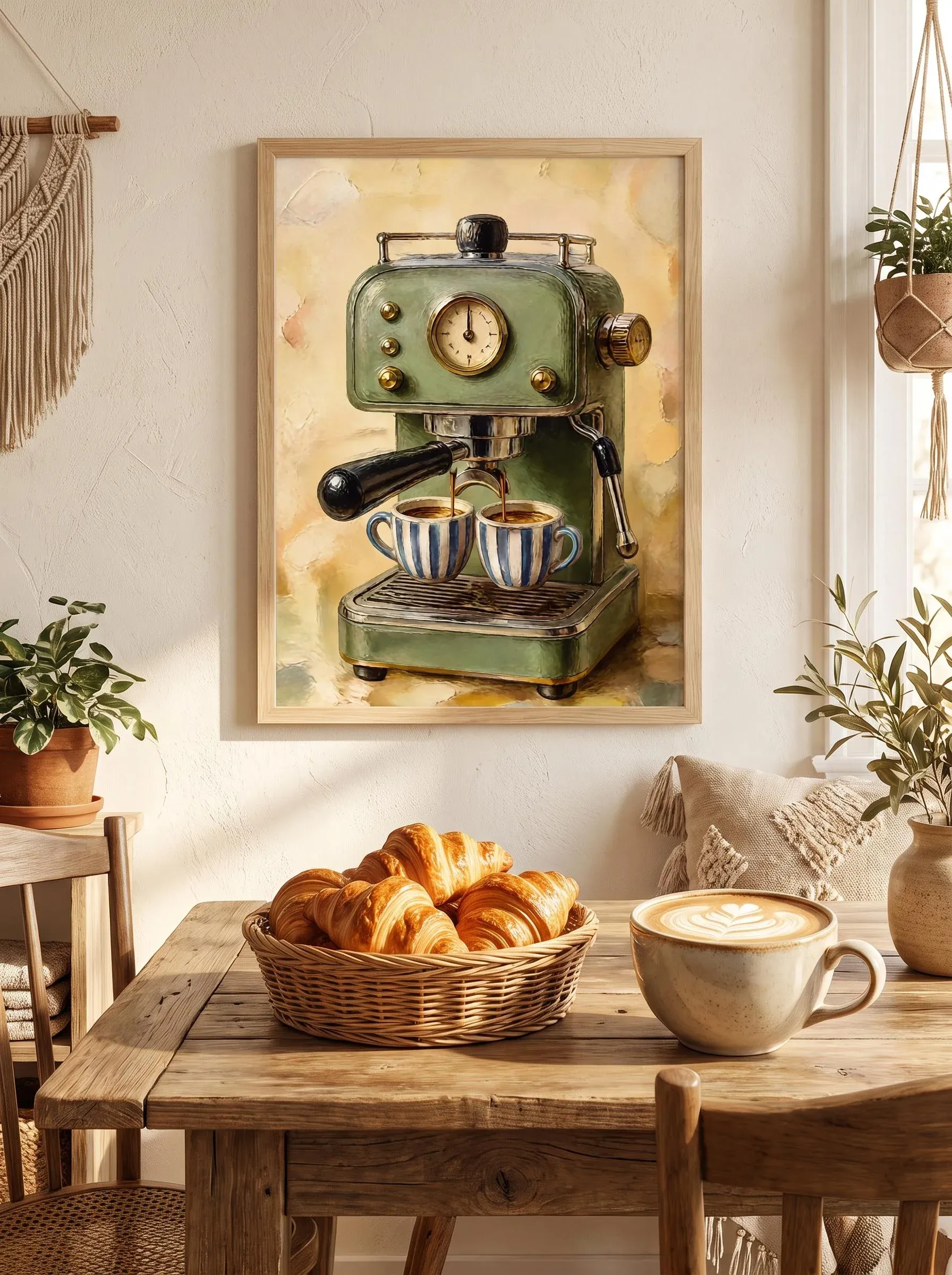 Sage Green Espresso Oil Painting Print | Coffee Bar Wall Decor