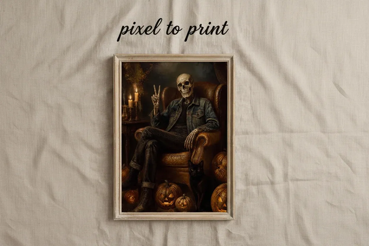 Skeleton Wall Art Print | Denim Skeleton Poster