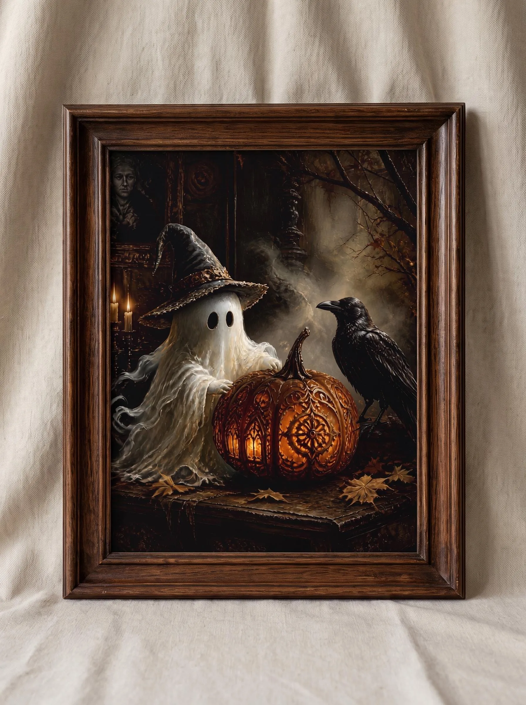 Vintage Ghost Wall Art | Witch Hat Pumpkin Print