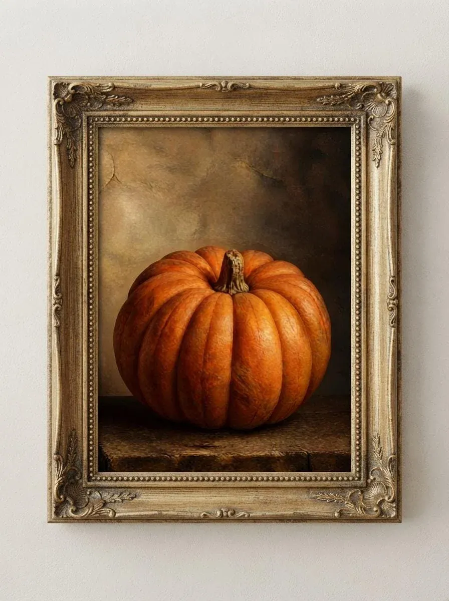 Vintage Orange Pumpkin Wall Art | Moody Harvest Still Life Print