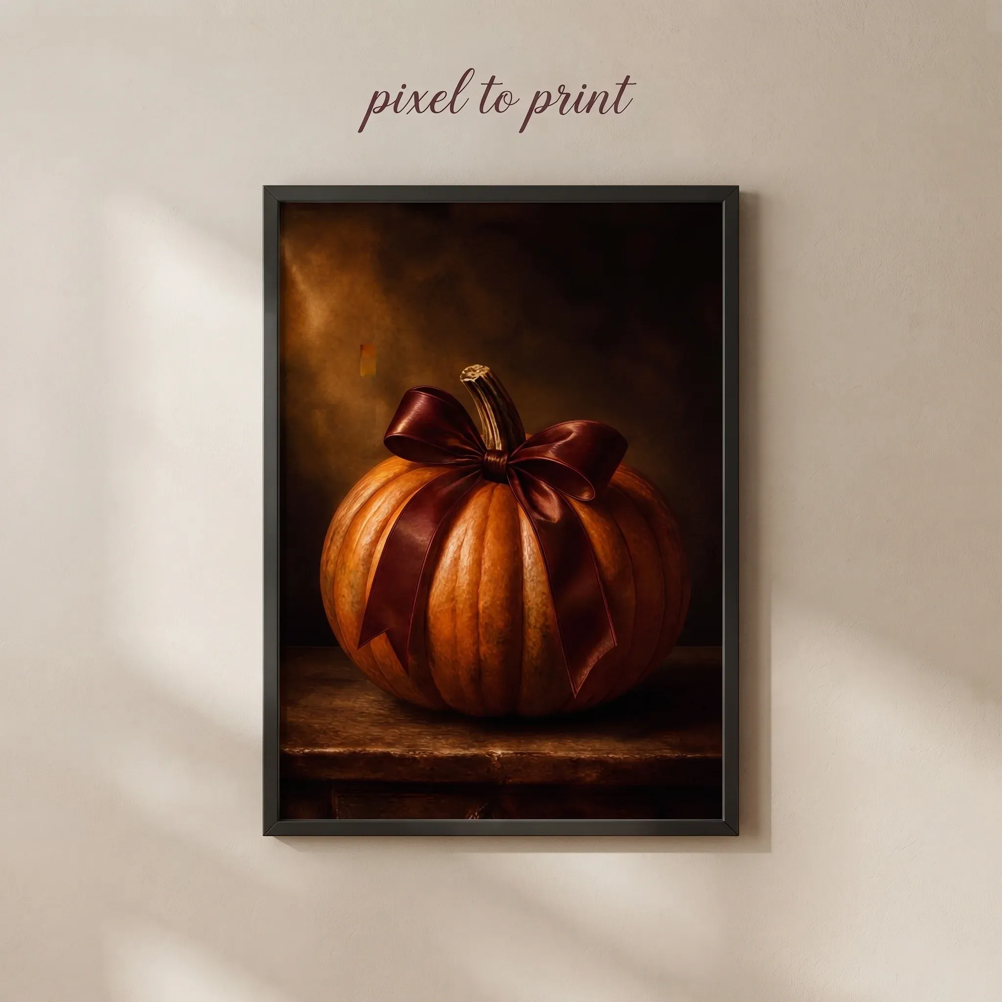 Vintage Pumpkin with Bow Print | Black Frame Farmhouse Decor